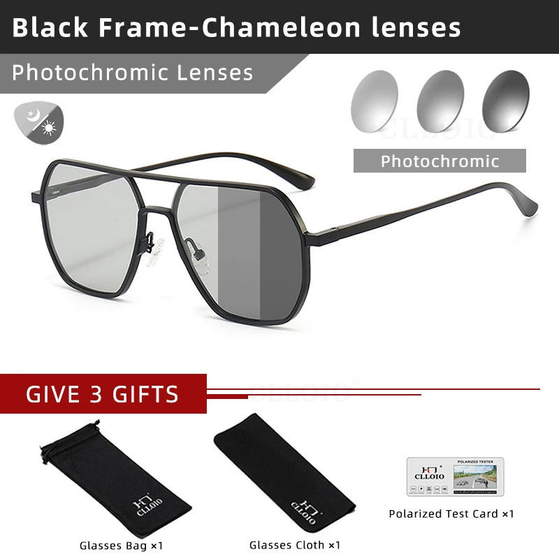 White Smoke CLLOIO Anti-glare Day Night Vision Glasses Men Women Polarized Driving Sun Glasses Square Aluminum Photochromic Sunglasses UV400