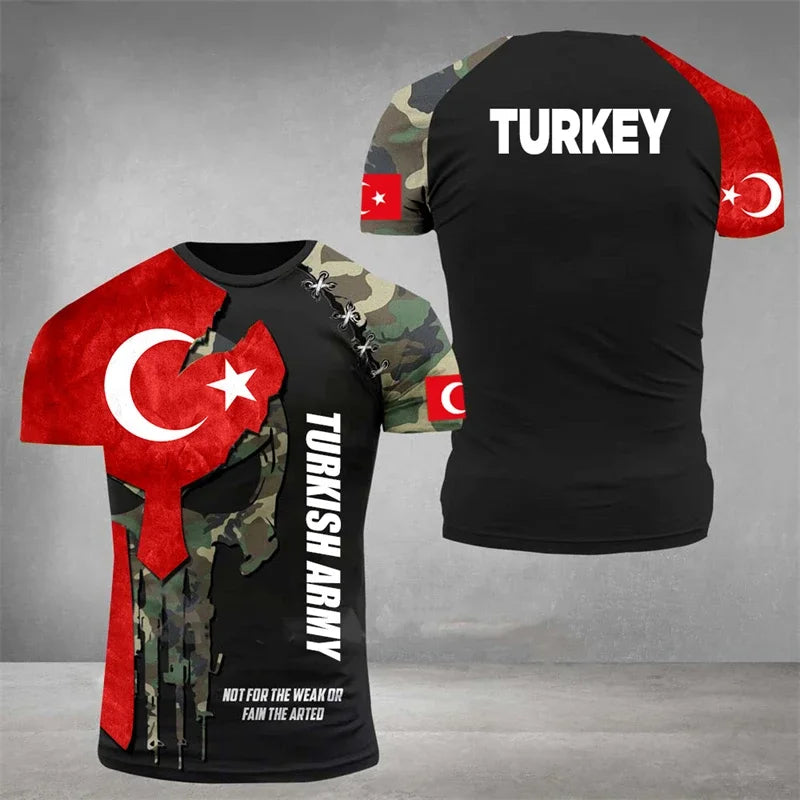 Turkish Flag Graphic T Shirts Military Camouflage Tops Outdoor Sports Football Short sleeves Printed Turkey Casual T-shirt