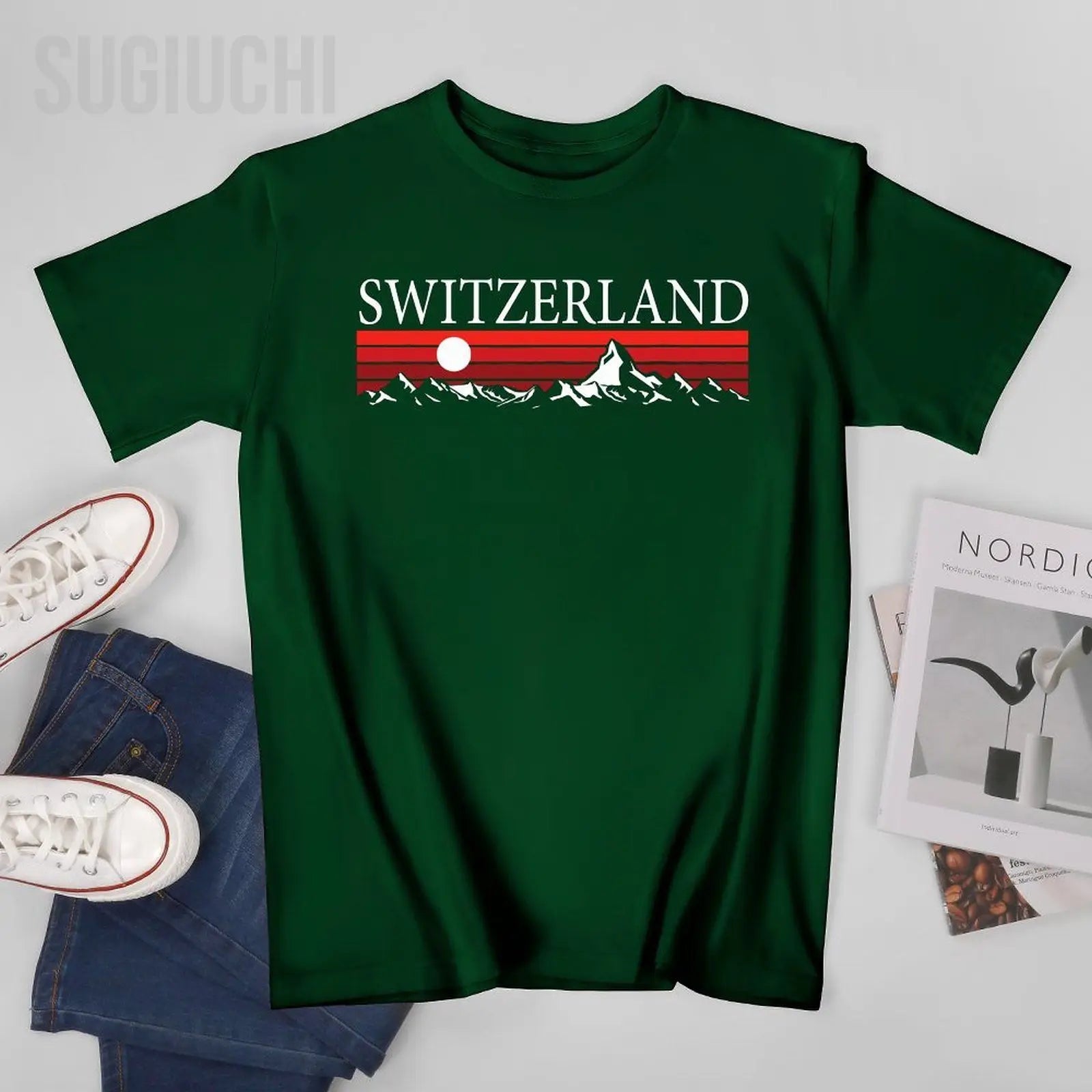 Unisex Men Swiss Alps And Red Sunset Switzerland Mountains Tshirt Tees O-neck T Shirts Women Boys 100% Cotton T-Shirt streetwear fashion product image 19
