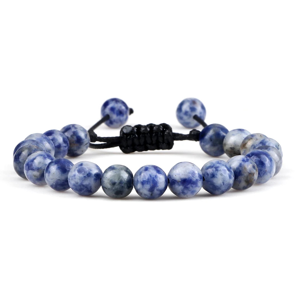 White Smoke 8mm Tiger Eye Stone Beads Bracelet Adjustable Braided Rope Bangles Natural Lava Rock Men Women Yoga Healing Balance Bracelets