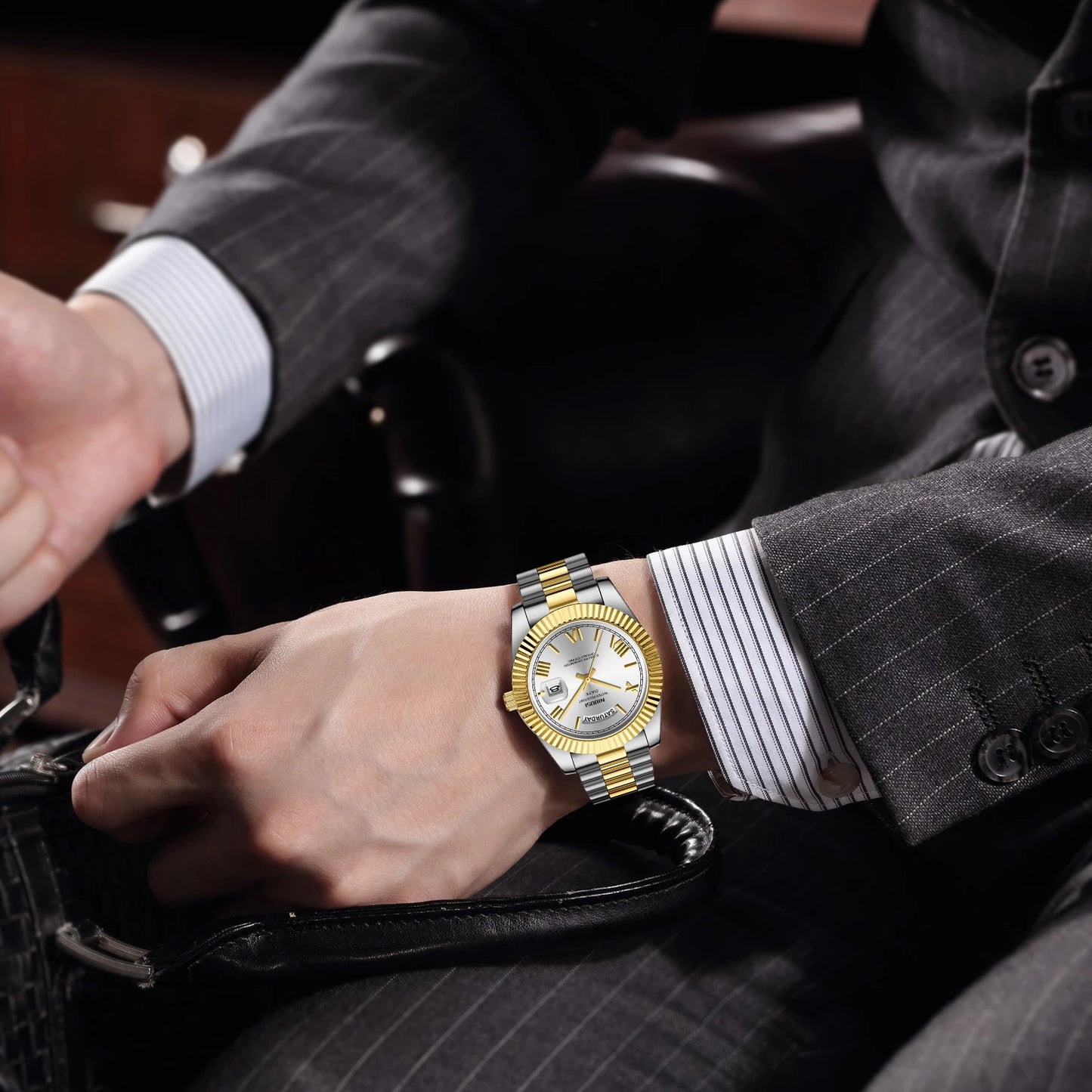 Black NIBOSI Fashion Men Watches Top Brand Luxury Wristwatch Day Date Miyota Quartz Watch Men Waterproof Steel Male Clock Reloj Hombre
