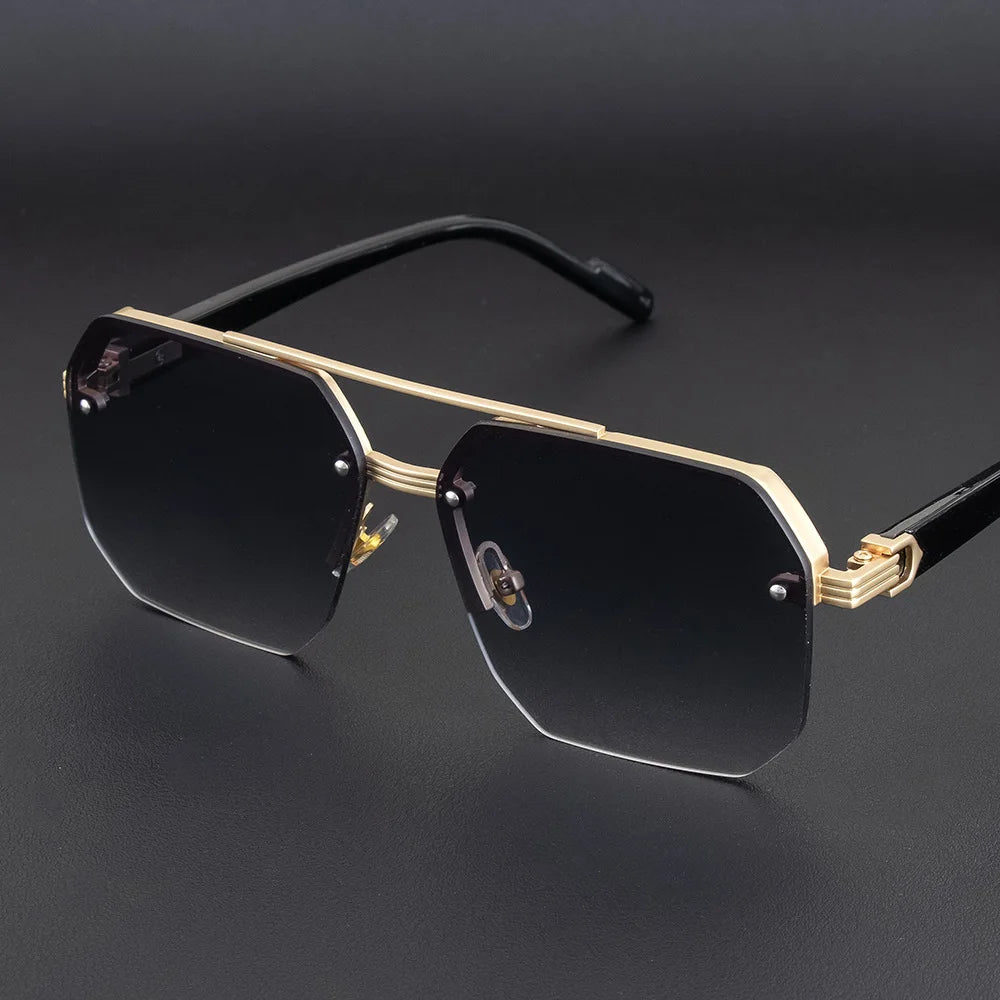 Dark Slate Gray New Retro Double Bridges Square Eyewear Metal Men Sunglasses Fashion Gradient Shades UV400 Women Sun Glasses