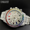 Black Hot Fashion Green Watches Men Brand UNIGUET Luxury Stainless Steel Hip Hop Rainbow Diamond Quartz Wristwatch Male Dropshipping