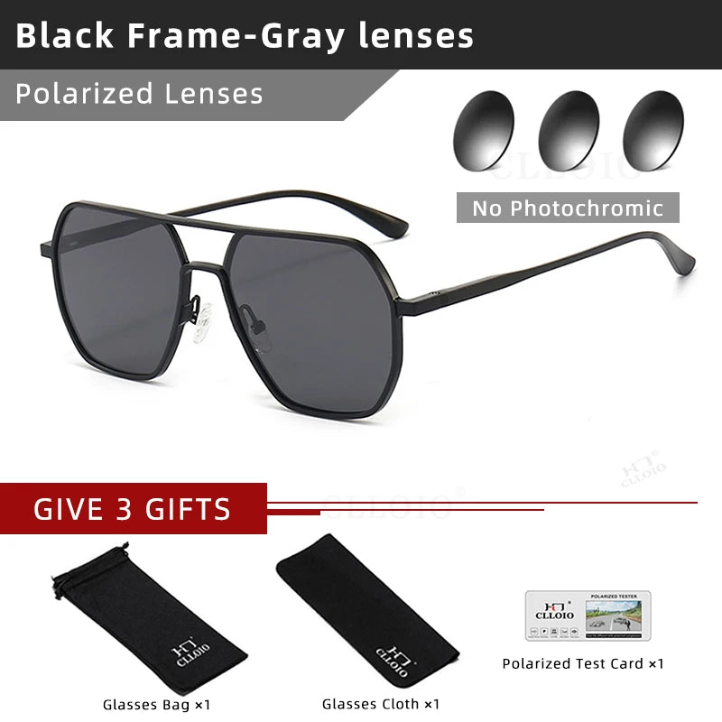 White Smoke CLLOIO Anti-glare Day Night Vision Glasses Men Women Polarized Driving Sun Glasses Square Aluminum Photochromic Sunglasses UV400