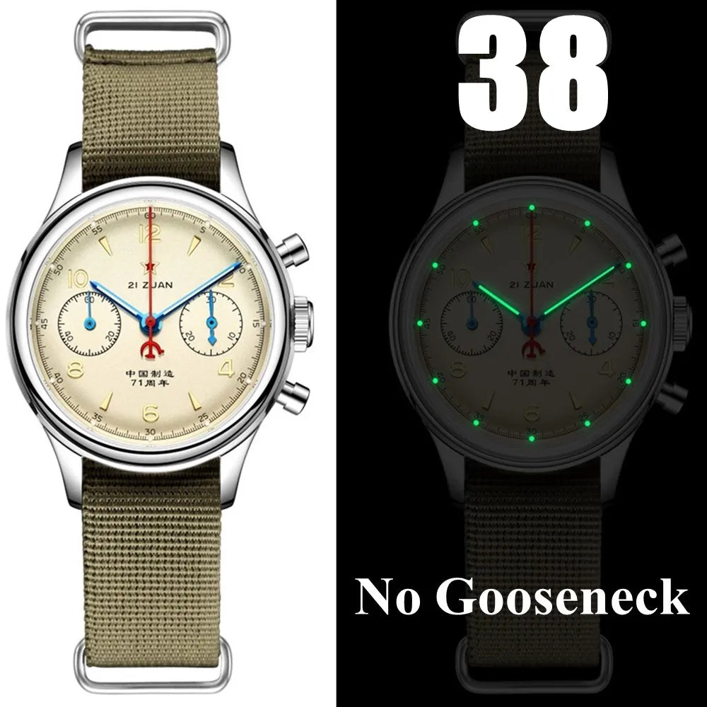 Black RED STAR 38mm Men's 1963 Chronograph Mechanical Watch Pilot with Seagull Movement ST1901 Air Force Aviation Sapphire Goose 40mm