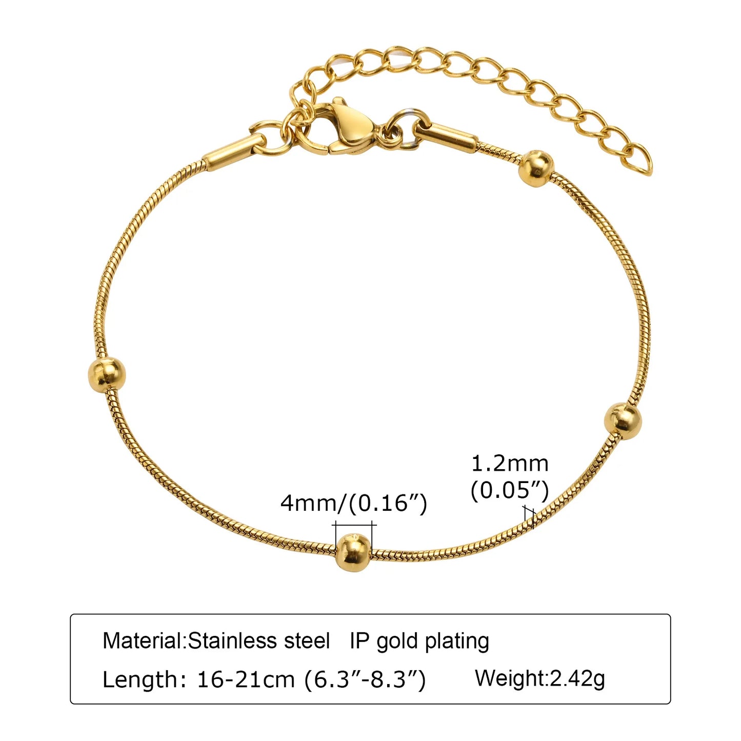 White Smoke Non Tarnish Stainless Steel Bracelet Gold Plated Stackable for Women, Thin Herringbone Chain Bracelet Waterproof Jewelry Gift