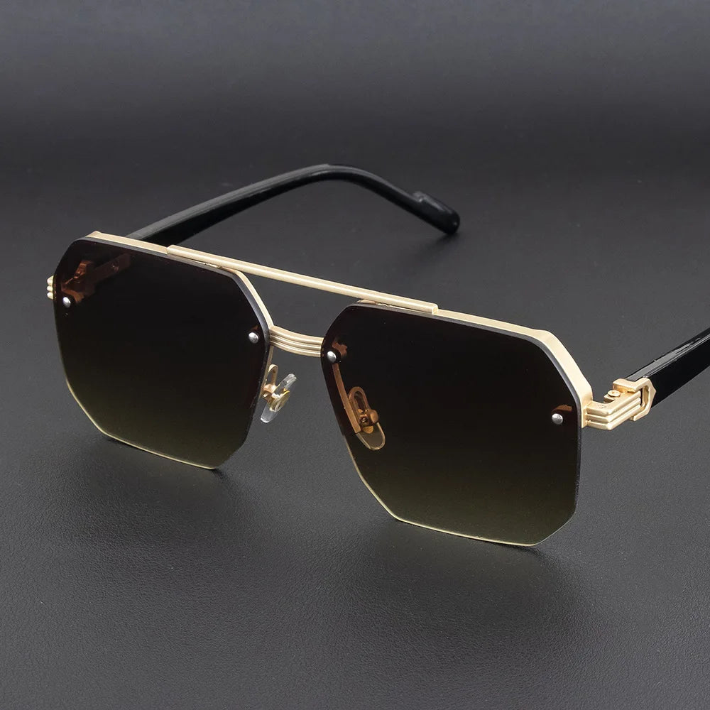 Dark Slate Gray New Retro Double Bridges Square Eyewear Metal Men Sunglasses Fashion Gradient Shades UV400 Women Sun Glasses