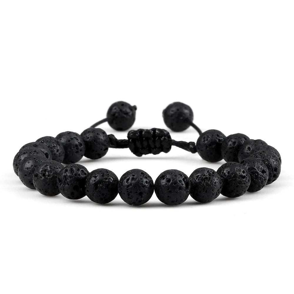 White Smoke 8mm Tiger Eye Stone Beads Bracelet Adjustable Braided Rope Bangles Natural Lava Rock Men Women Yoga Healing Balance Bracelets
