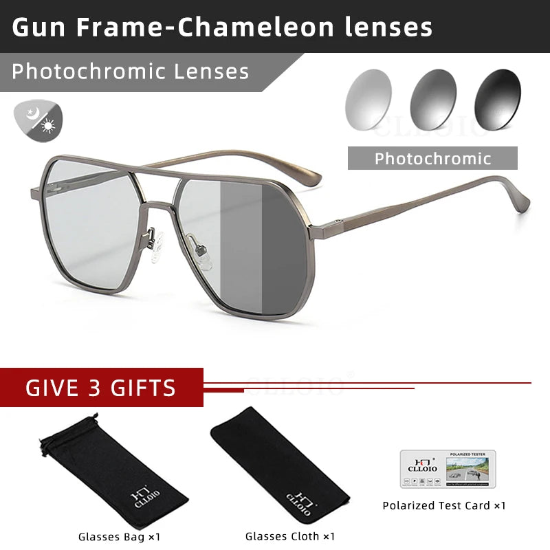 White Smoke CLLOIO Anti-glare Day Night Vision Glasses Men Women Polarized Driving Sun Glasses Square Aluminum Photochromic Sunglasses UV400