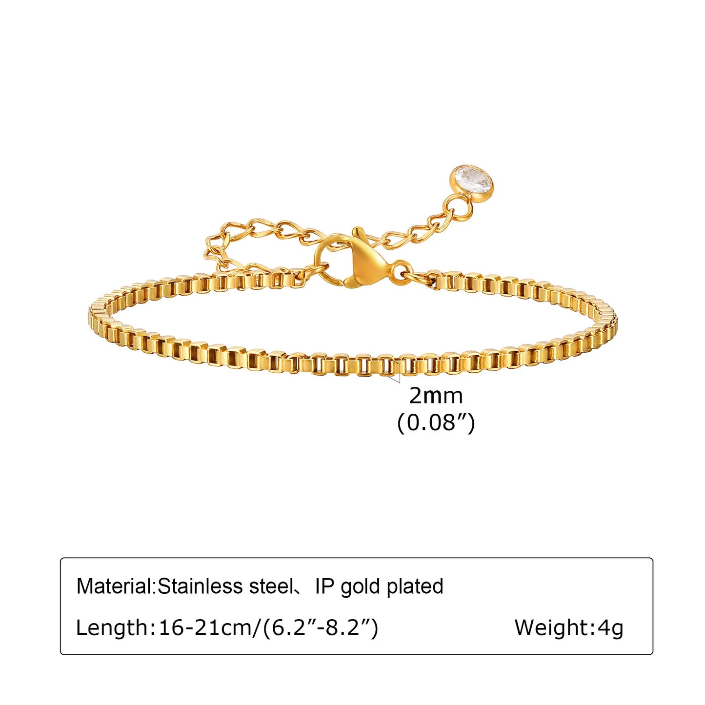 White Smoke Non Tarnish Stainless Steel Bracelet Gold Plated Stackable for Women, Thin Herringbone Chain Bracelet Waterproof Jewelry Gift