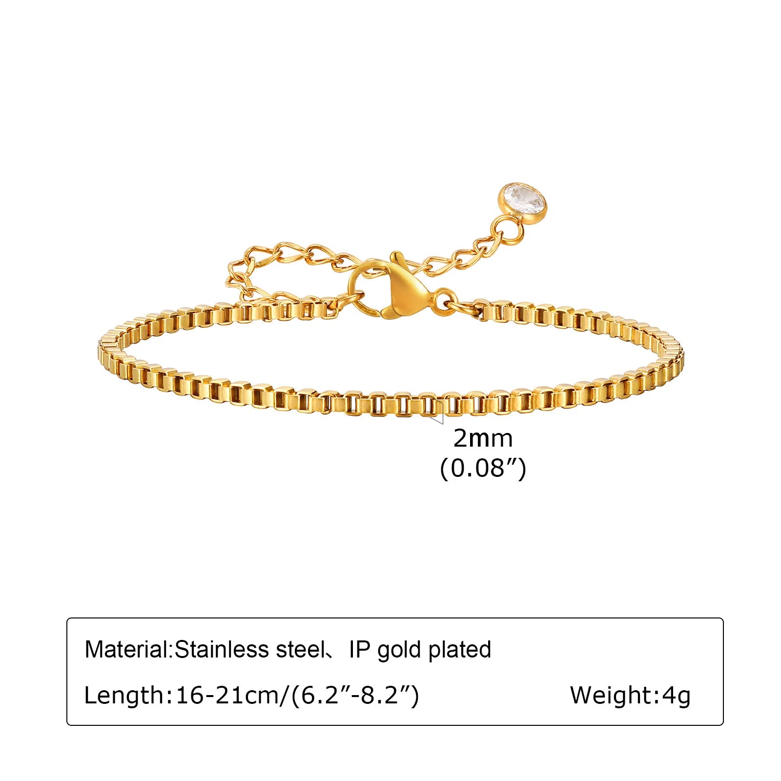 White Smoke Non Tarnish Stainless Steel Bracelet Gold Plated Stackable for Women, Thin Herringbone Chain Bracelet Waterproof Jewelry Gift
