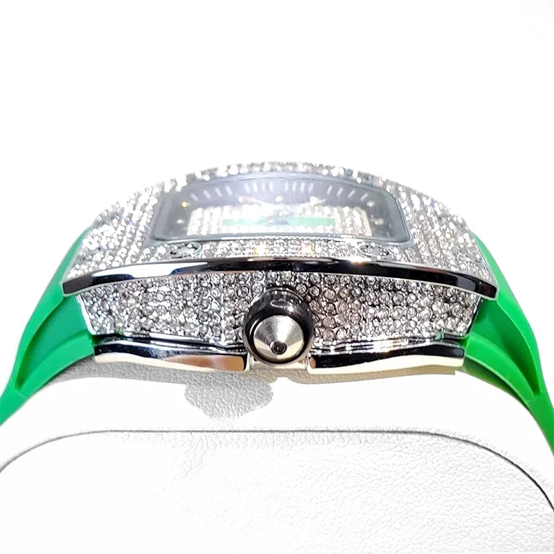 White Smoke 2025 Hot Selling Green Watch For Women Fashion Tonneau Quartz Clock Ladies Elegant Iced Diamond Jewelry Wrist Watch Girl Gift