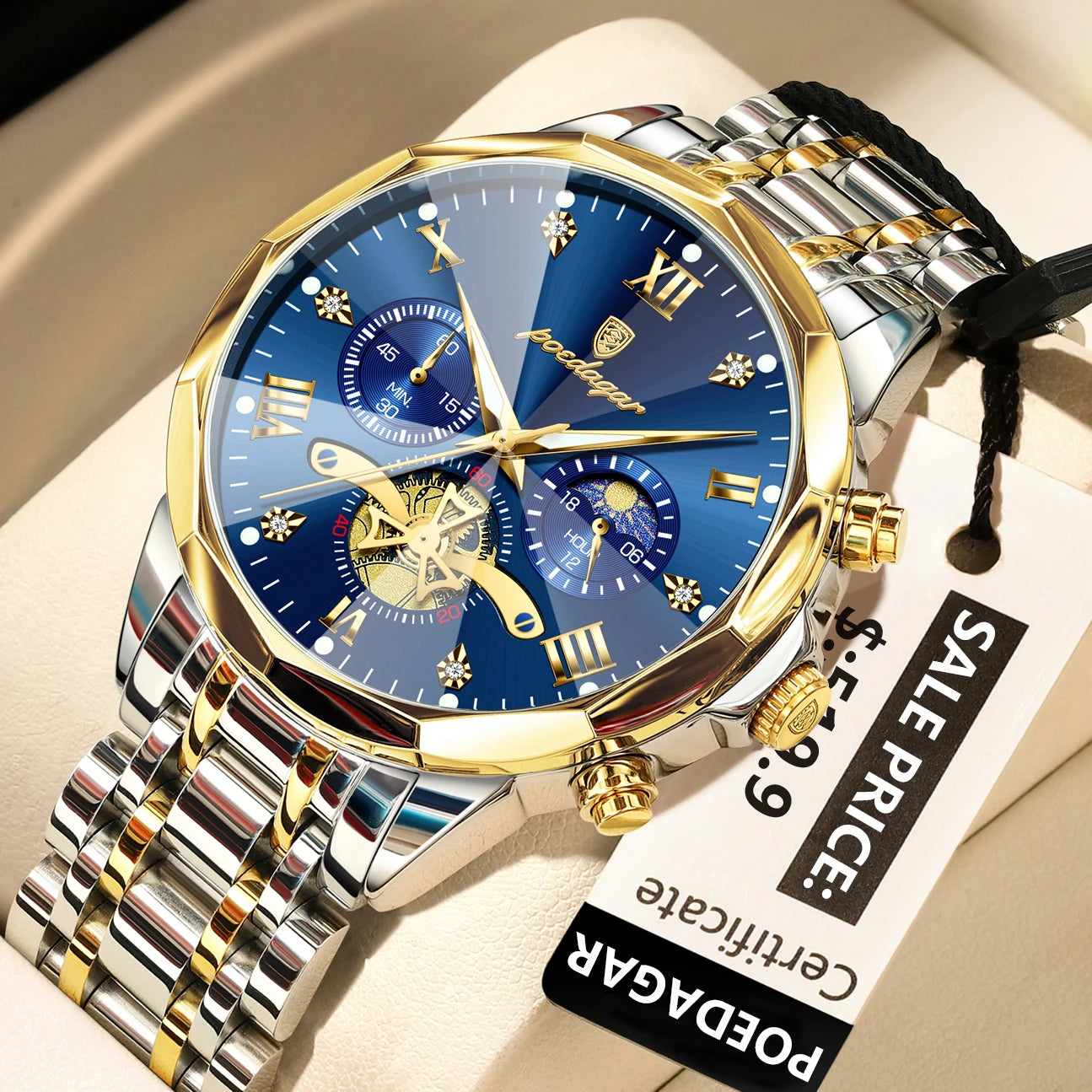 Seashell POEDAGAR Luxury Men Watch Top Original Waterproof Luminous Chronograph Man Wristwatch Stainless Steel Quartz Men's Watches Reloj