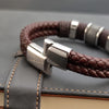 Light Slate Gray Luxury Vintage Multilayer Brown Leather Stainless Steel  Men Bracelet Bead Bracelet Jewelry Male Wrist Bangle Christmas Gifts