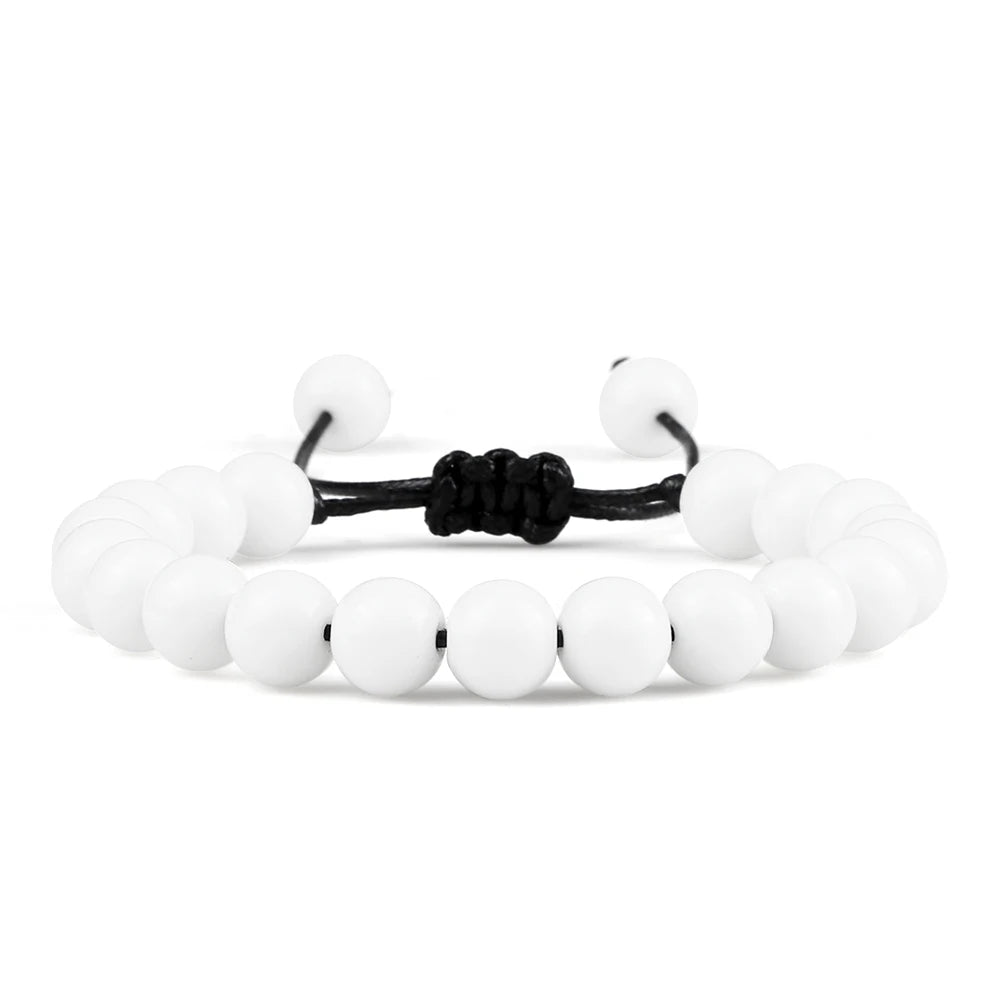 White Smoke 8mm Tiger Eye Stone Beads Bracelet Adjustable Braided Rope Bangles Natural Lava Rock Men Women Yoga Healing Balance Bracelets