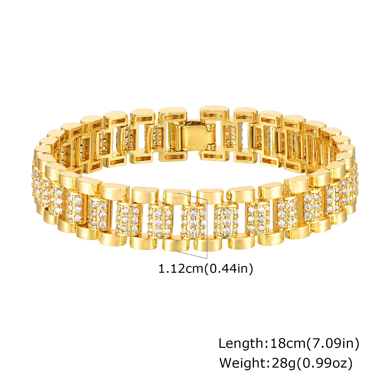 White Smoke Paperclip Chain Bracelet 14K Gold Plated Cubic Zirconia Watch Strap Chunky Link Adjustable Stackable Jewelry For Women Girl Gift