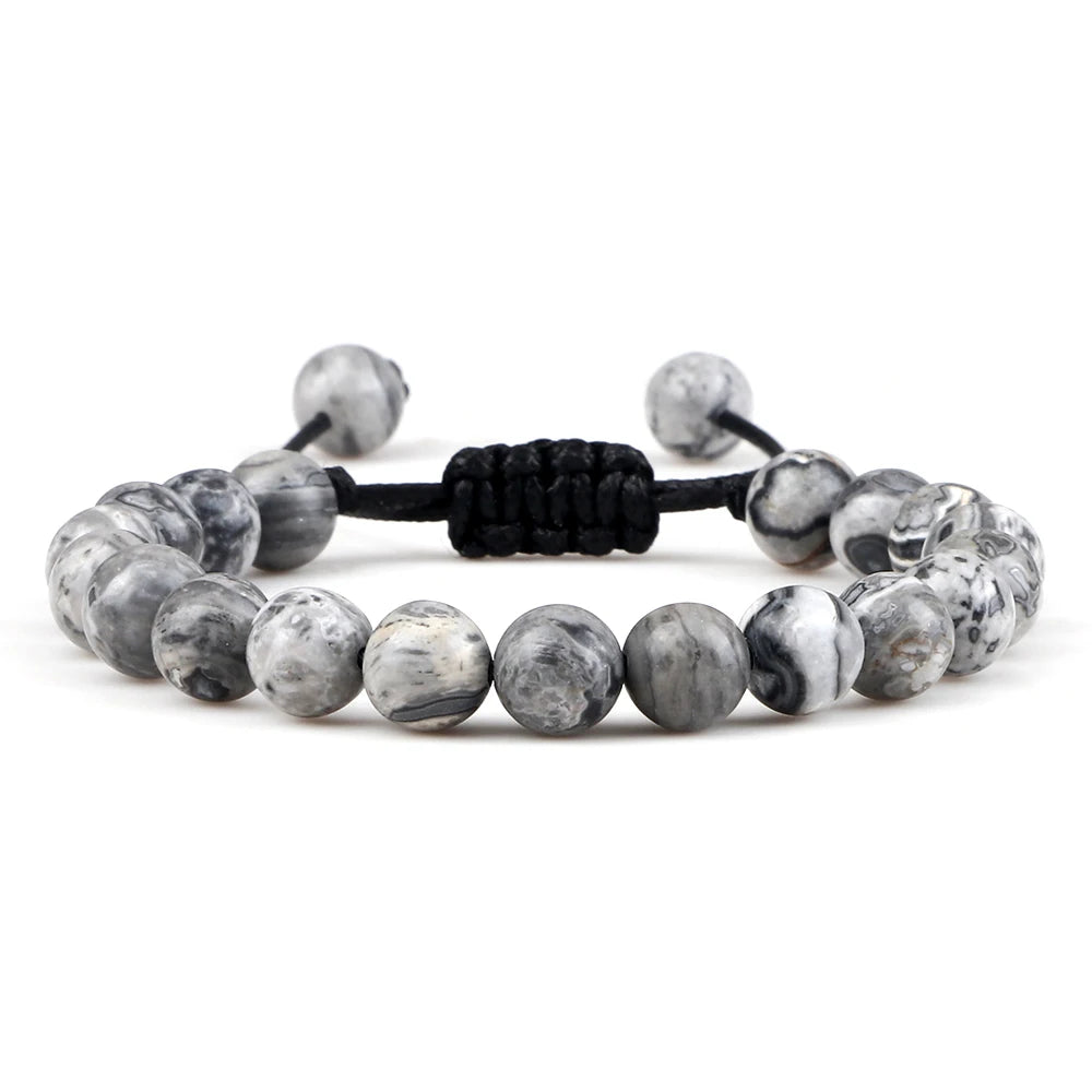 White Smoke 8mm Tiger Eye Stone Beads Bracelet Adjustable Braided Rope Bangles Natural Lava Rock Men Women Yoga Healing Balance Bracelets