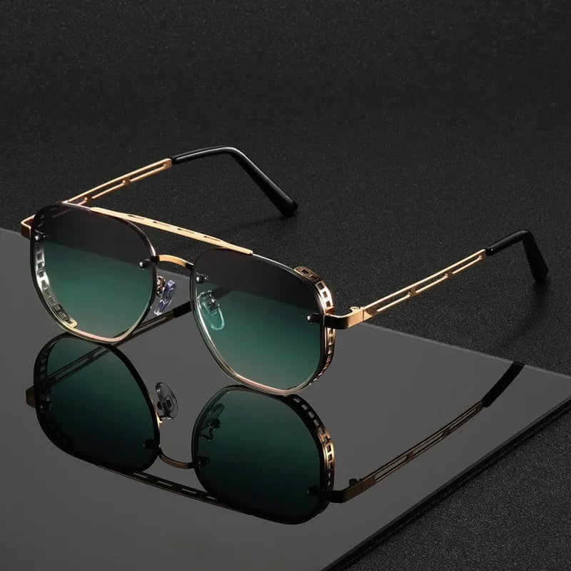 Dark Slate Gray Men New Driving Sunglasses Vintage Steampunk Square Sunglasses Metal Frame with Spring Hinges Women Eyepiece UV400 Glasses