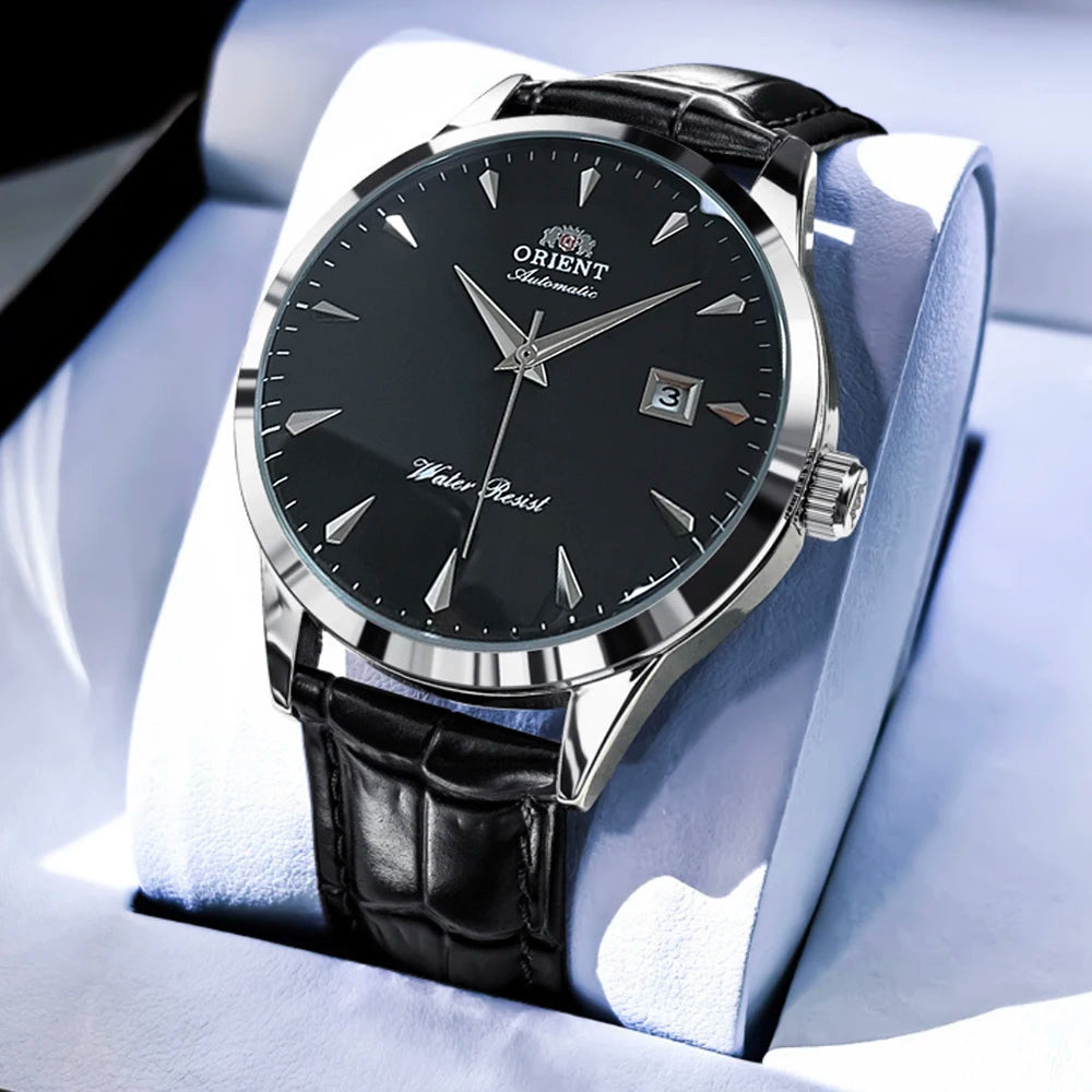 White Smoke Orient Automatic Men's Watch, Black Dial Stainless Steel Band, Water Resistant Classic Business Wristwatch with Date Display