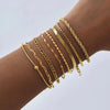 Light Gray Non Tarnish Stainless Steel Bracelet Gold Plated Stackable for Women, Thin Herringbone Chain Bracelet Waterproof Jewelry Gift