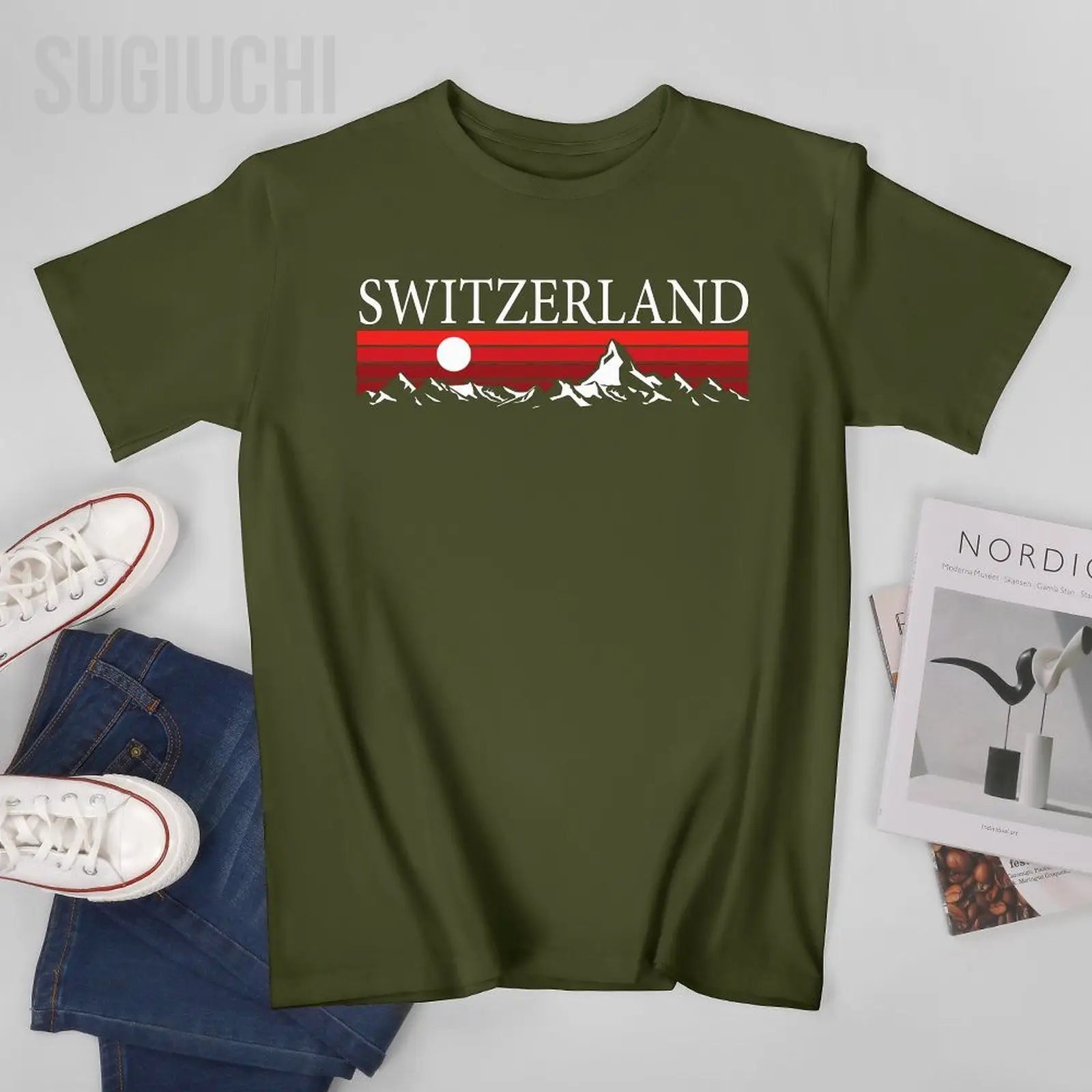 Unisex Men Swiss Alps And Red Sunset Switzerland Mountains Tshirt Tees O-neck T Shirts Women Boys 100% Cotton T-Shirt streetwear fashion product image 22