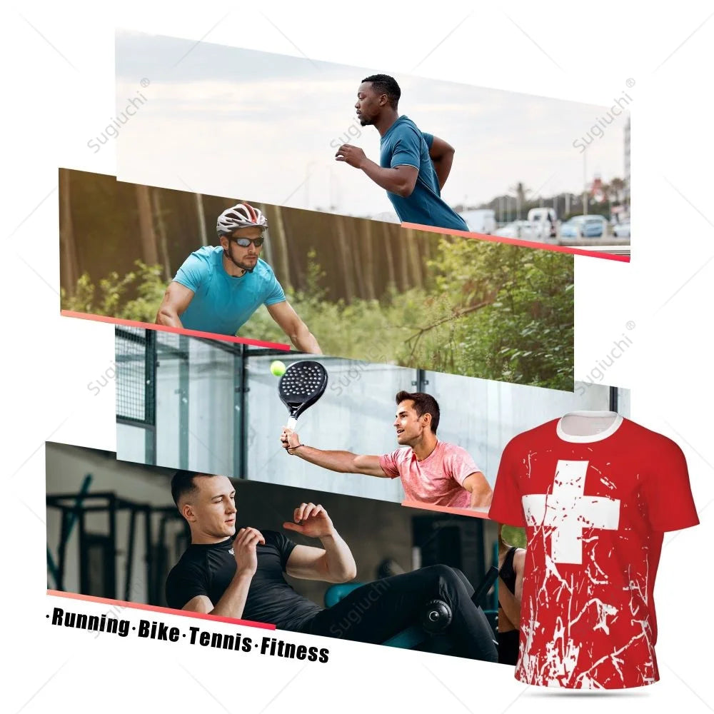 Exclusive design Switzerland Flag Grain 3D Printed Men For Running Bike Soccer Tennis Fitness Sports tshirt Mesh Short T-shirt