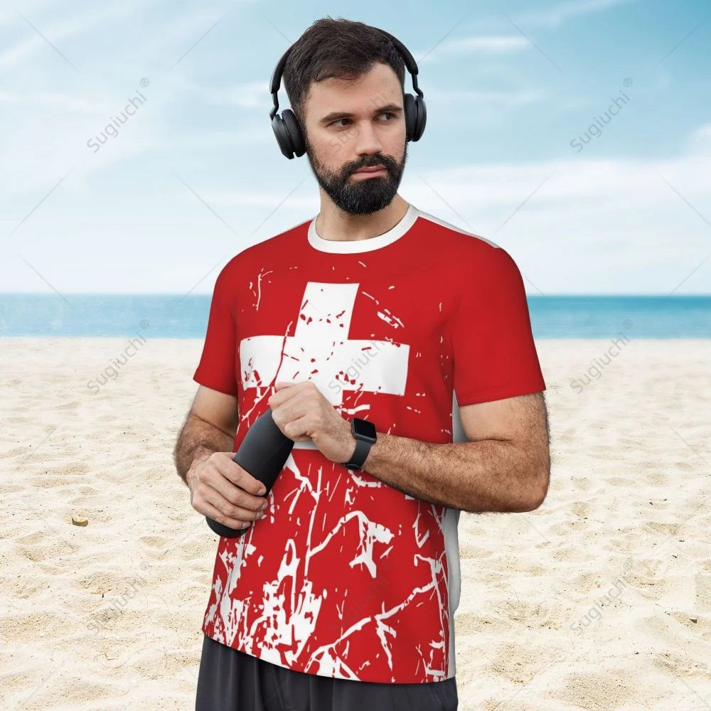 Exclusive design Switzerland Flag Grain 3D Printed Men For Running Bike Soccer Tennis Fitness Sports tshirt Mesh Short T-shirt streetwear fashion product image 37