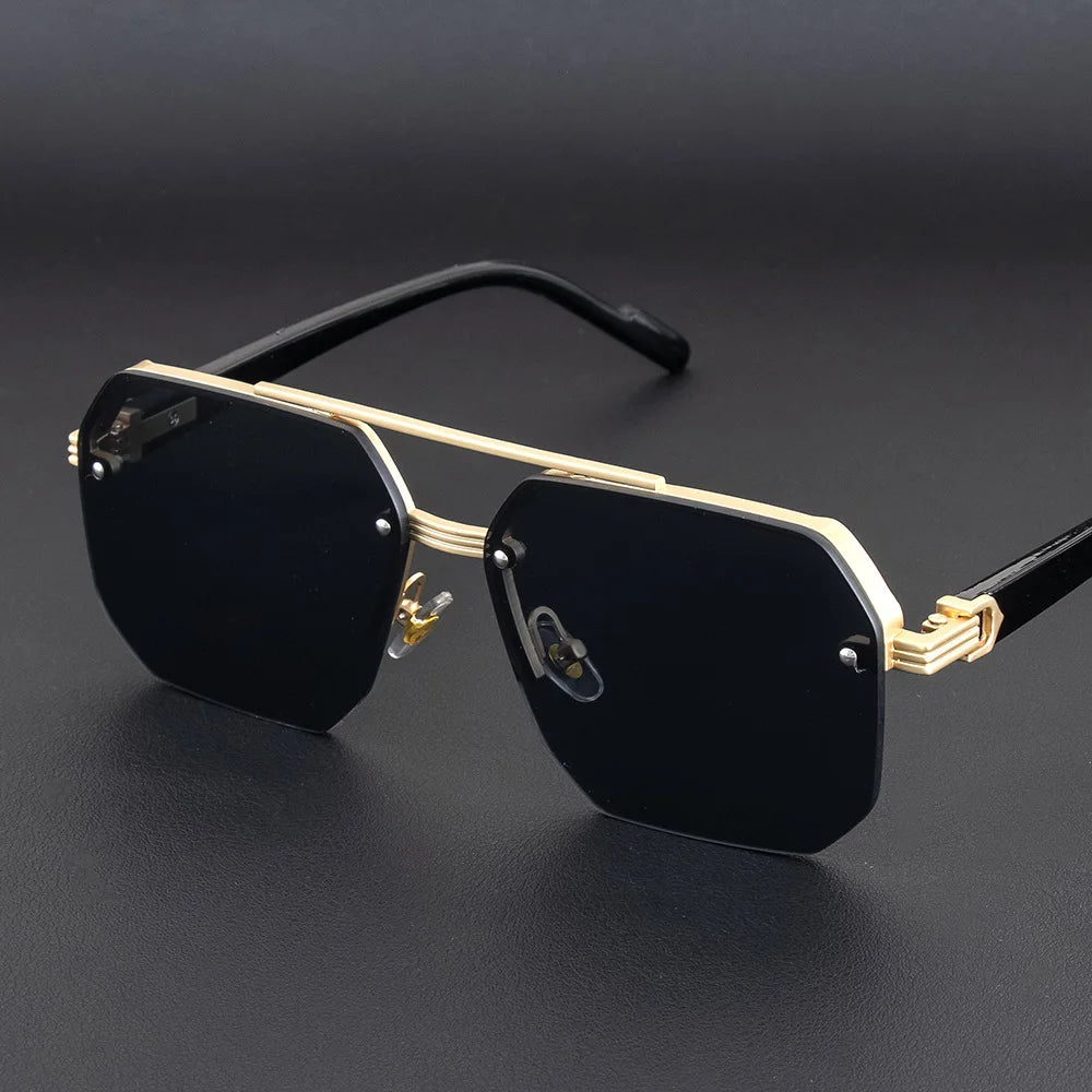 Dark Slate Gray New Retro Double Bridges Square Eyewear Metal Men Sunglasses Fashion Gradient Shades UV400 Women Sun Glasses
