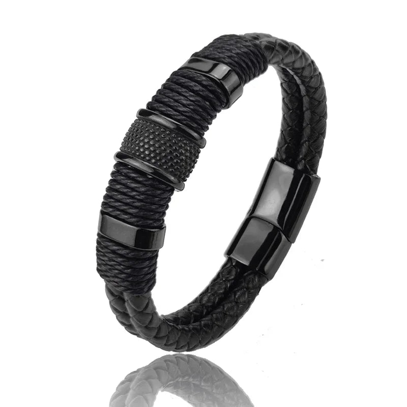 White Smoke Luxury Vintage Multilayer Brown Leather Stainless Steel  Men Bracelet Bead Bracelet Jewelry Male Wrist Bangle Christmas Gifts
