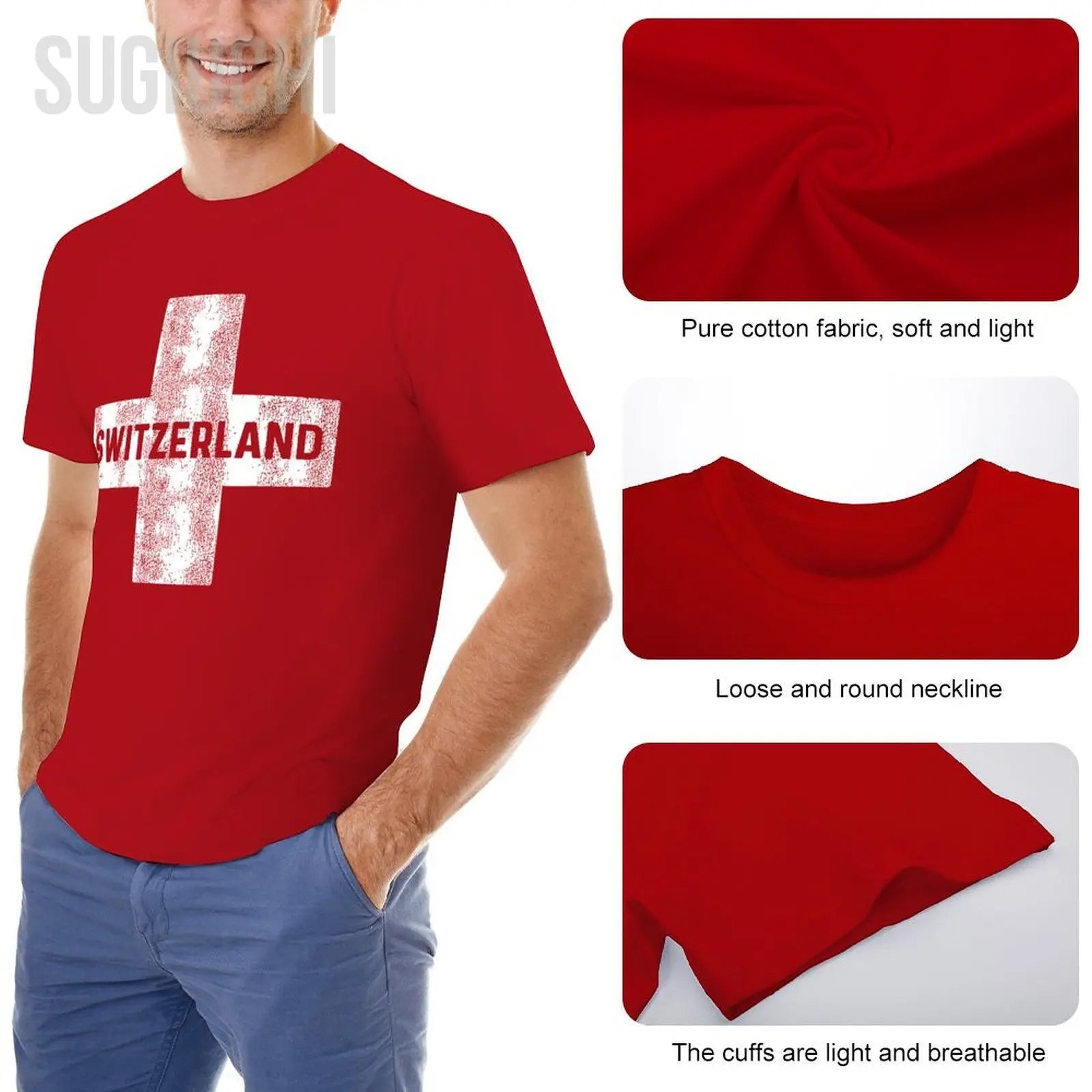 Men Retro Swiss Flag Of Switzerland Tshirt Tees O-neck T Shirts Women Boys 100% Cotton T-Shirt streetwear fashion product image 13