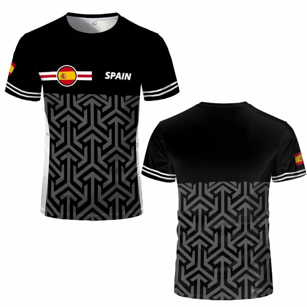Spain Flag Graphic Jersey Fashion Geometric Print Quick-drying Football T-shirt Men Women Sports Training Casual Breathable Tops
