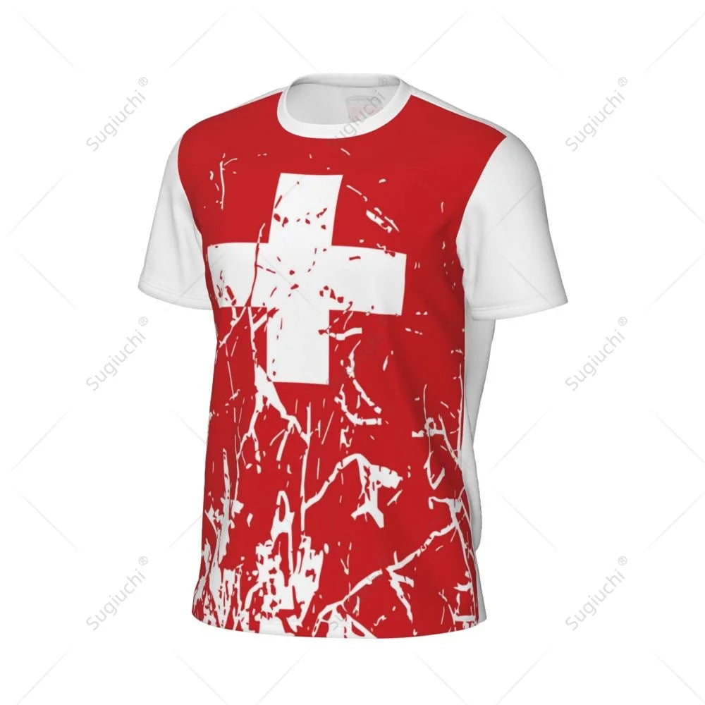 Exclusive design Switzerland Flag Grain 3D Printed Men For Running Bike Soccer Tennis Fitness Sports tshirt Mesh Short T-shirt