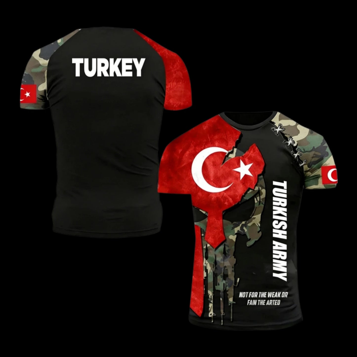 Men's T-shirts with Turkish flag camouflage print, Summer clothing with a crew neck, Fashionable plus-size short-sleeve tops
