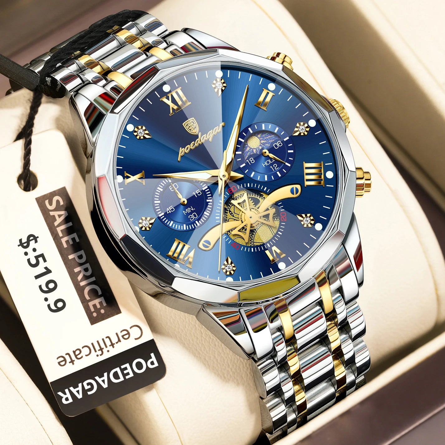 Seashell POEDAGAR Luxury Men Watch Top Original Waterproof Luminous Chronograph Man Wristwatch Stainless Steel Quartz Men's Watches Reloj