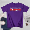 Unisex Men Swiss Alps And Red Sunset Switzerland Mountains Tshirt Tees O-neck T Shirts Women Boys 100% Cotton T-Shirt