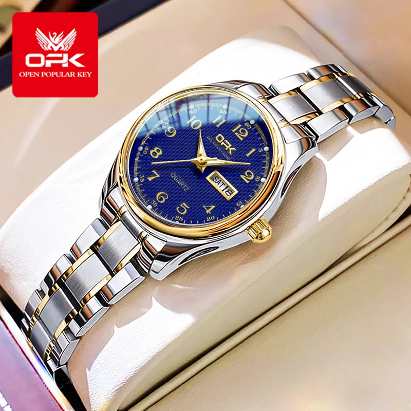 White Smoke OPK 8110 Ladies Watch Classic Simple Brand Quartz Watch Stainless Steel Strap Watch For Women Waterproof Luminous Day-Date Watch