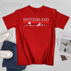 Unisex Men Swiss Alps And Red Sunset Switzerland Mountains Tshirt Tees O-neck T Shirts Women Boys 100% Cotton T-Shirt
