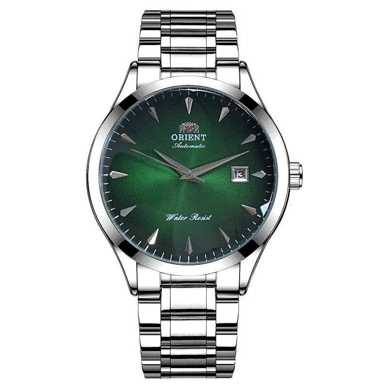 White Smoke Orient Automatic Men's Watch, Black Dial Stainless Steel Band, Water Resistant Classic Business Wristwatch with Date Display