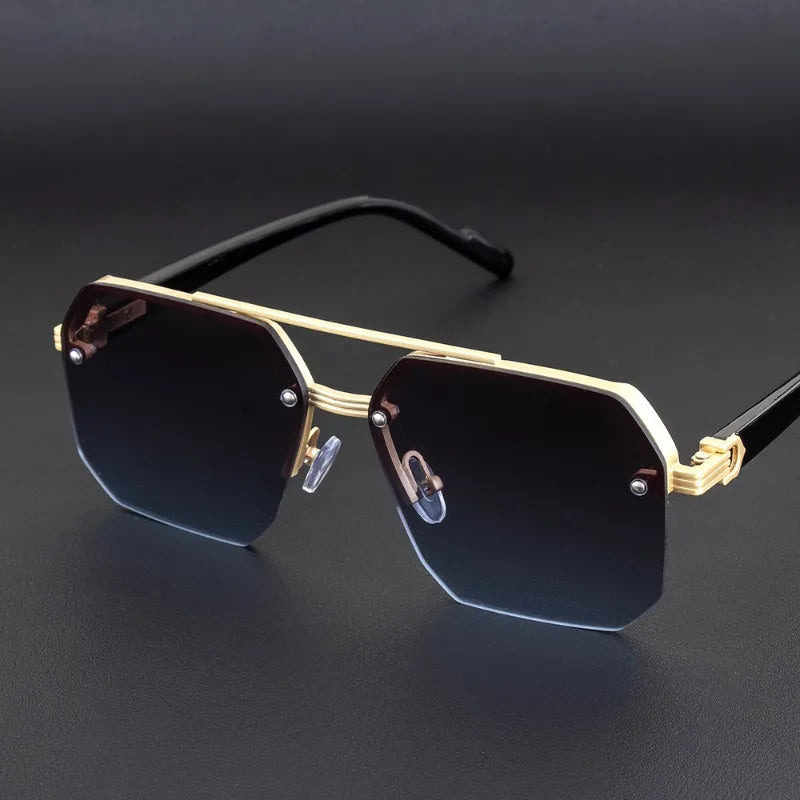 Dark Slate Gray New Retro Double Bridges Square Eyewear Metal Men Sunglasses Fashion Gradient Shades UV400 Women Sun Glasses