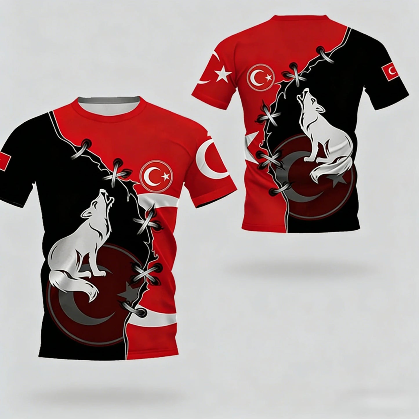 Men's T-shirts with Turkish flag camouflage print, Summer clothing with a crew neck, Fashionable plus-size short-sleeve tops
