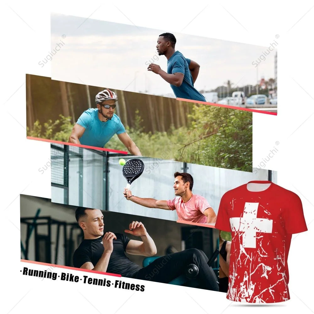 Exclusive design Switzerland Flag Grain 3D Printed Men For Running Bike Soccer Tennis Fitness Sports tshirt Mesh Short T-shirt