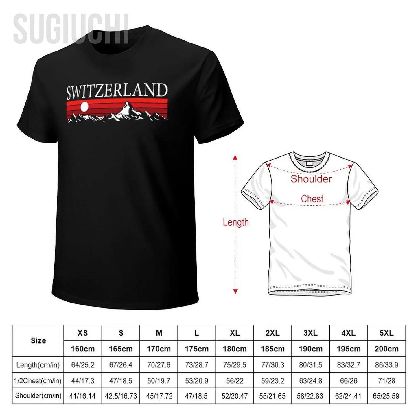 Unisex Men Swiss Alps And Red Sunset Switzerland Mountains Tshirt Tees O-neck T Shirts Women Boys 100% Cotton T-Shirt