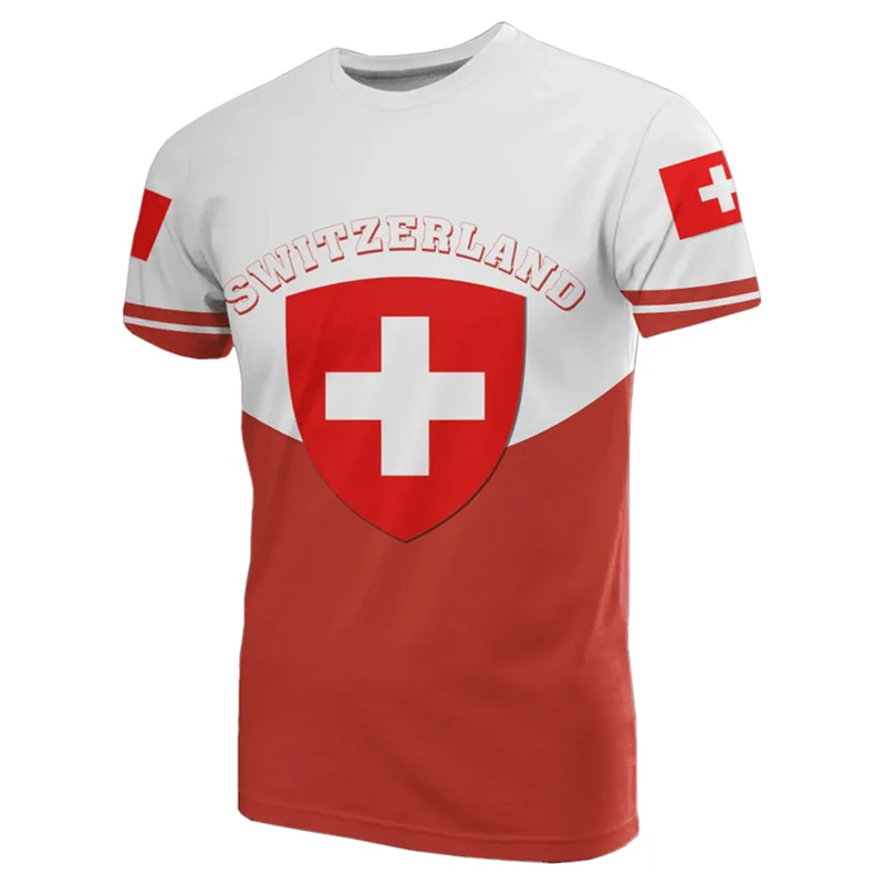 Outdoor Casual Sportswear Tshirts For Men Clothing Switzerland National Emblem Flag 3d Print Cool T-Shirt Gym Tops O Neck Tees