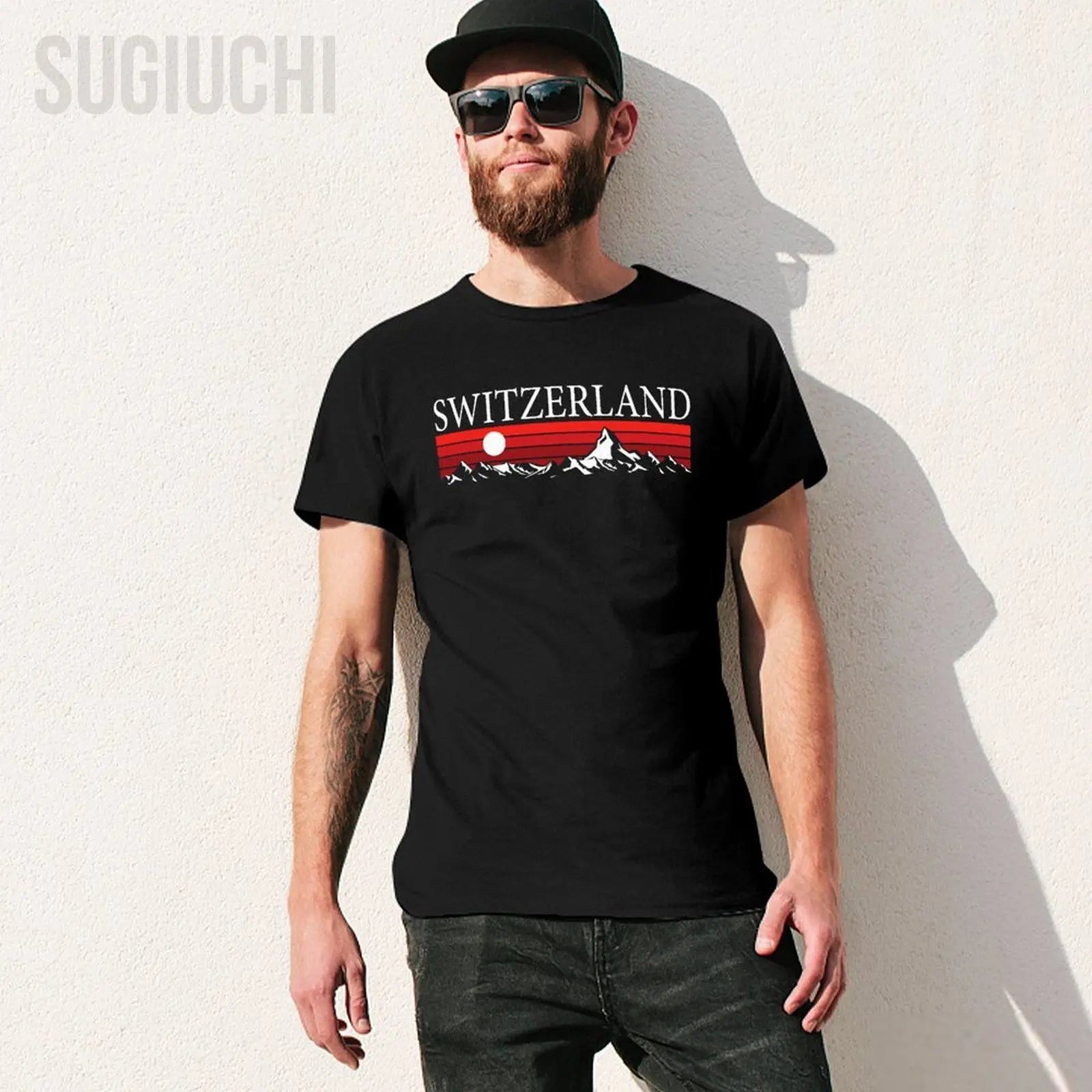 Unisex Men Swiss Alps And Red Sunset Switzerland Mountains Tshirt Tees O-neck T Shirts Women Boys 100% Cotton T-Shirt streetwear fashion product image 3