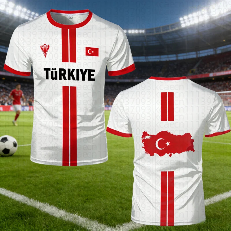 Summer New Turkey Football T-shirt  Breathable Quick-dry Soccer Jersey Turkish Flag Printed Men's Short-sleeved Tee Beachwear streetwear fashion product image 6