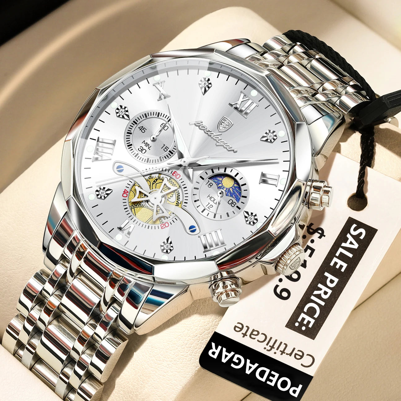 Seashell POEDAGAR Luxury Men Watch Top Original Waterproof Luminous Chronograph Man Wristwatch Stainless Steel Quartz Men's Watches Reloj