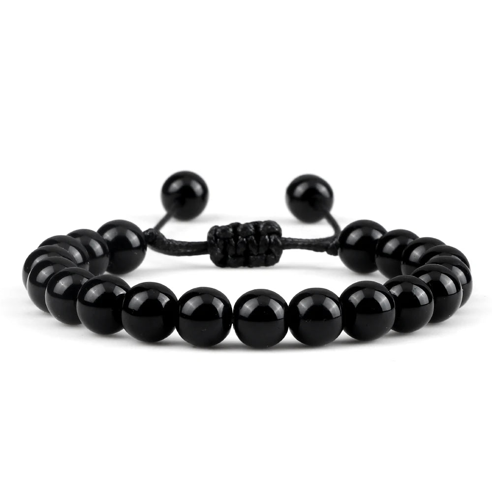 White Smoke 8mm Tiger Eye Stone Beads Bracelet Adjustable Braided Rope Bangles Natural Lava Rock Men Women Yoga Healing Balance Bracelets