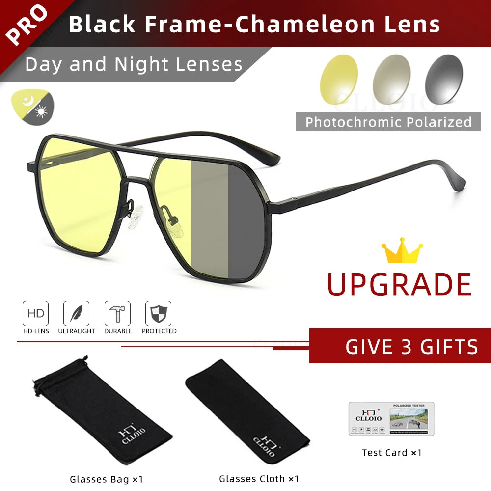 White Smoke CLLOIO Anti-glare Day Night Vision Glasses Men Women Polarized Driving Sun Glasses Square Aluminum Photochromic Sunglasses UV400
