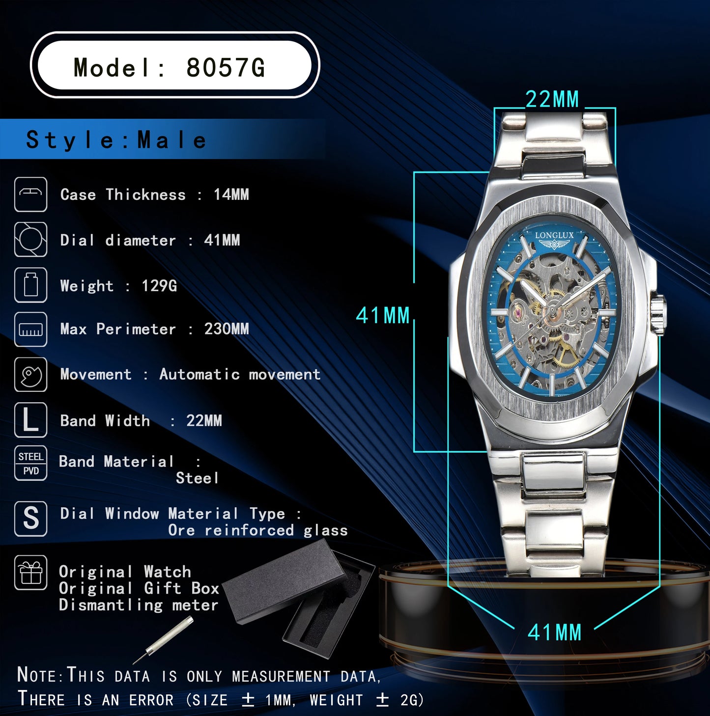 Black LONGLUX Men automatic mechanical watch luxury watches waterproof skeleton business cheap wholesale stainless steel gift watch