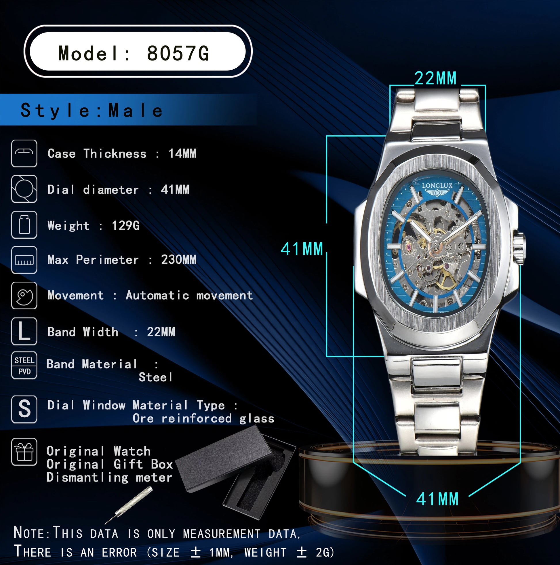 Black LONGLUX Men automatic mechanical watch luxury watches waterproof skeleton business cheap wholesale stainless steel gift watch